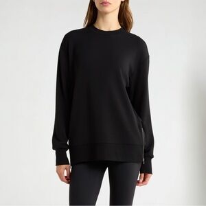 Varley Gabriella Oversized Sweatshirt Black DoubleSoft Zip Hem M/L